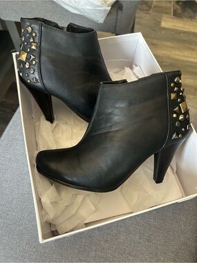 Monroe & Main Black Ankle Booties with Gold Stud and silver Detailing